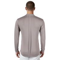 Italienisches, elastisches Herren-Langarmshirt in Fango-Farbe mit moderner Passform und cleanem Rücken ohne Muster, Rückansicht.