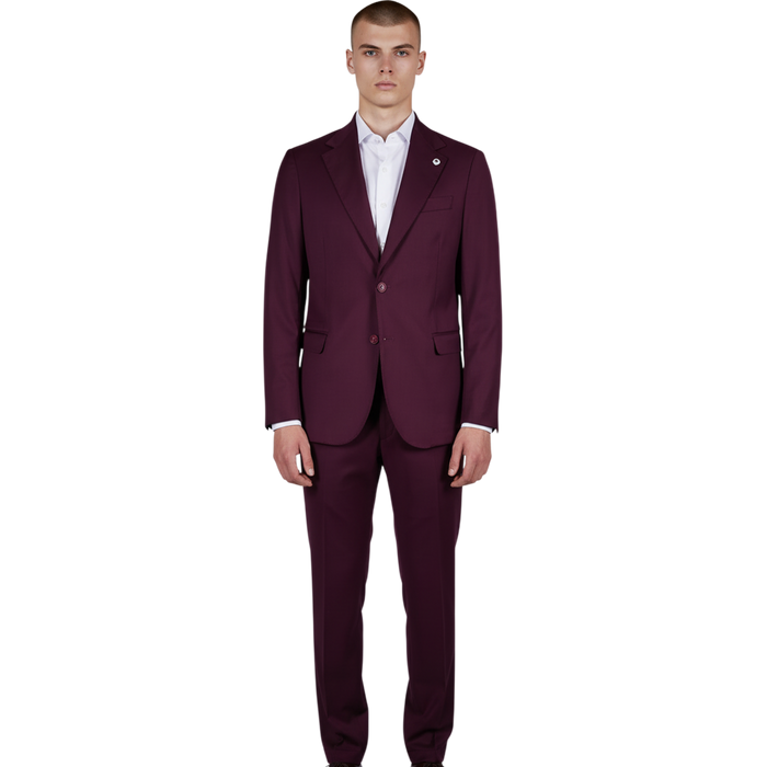 Italienischer bordeauxfarbener Herrenanzug mit klassischem Einreiher-Sakko, Vorderansicht