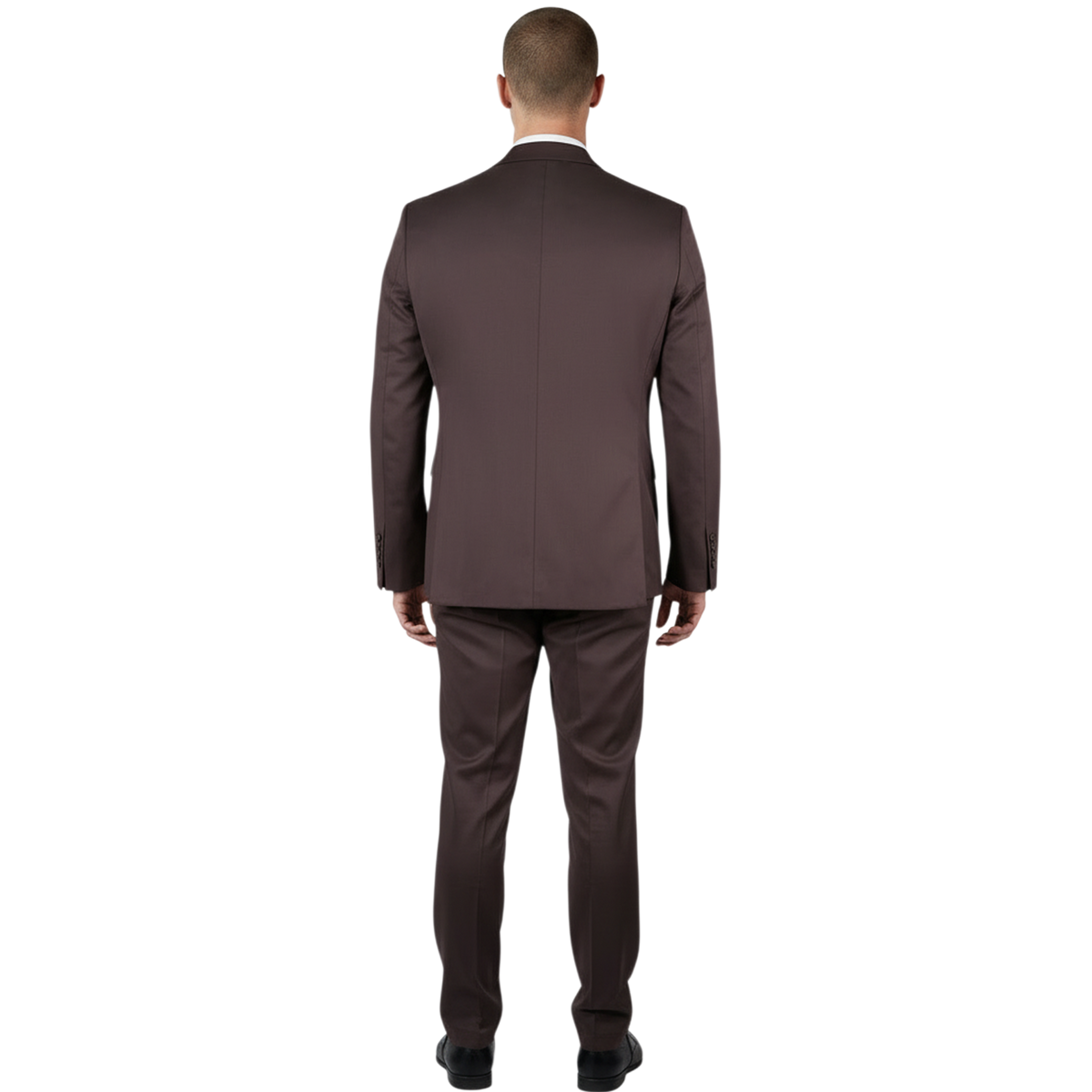 Italienischer brauner Herrenanzug, Rückansicht mit schlanker Silhouette