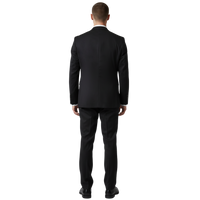 Italienischer schwarzer Herrenanzug, Rückansicht mit schlanker Silhouette