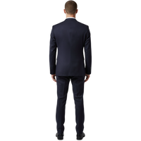 Italienischer dunkelblauer Herrenanzug, Rückansicht mit schlanker Silhouette