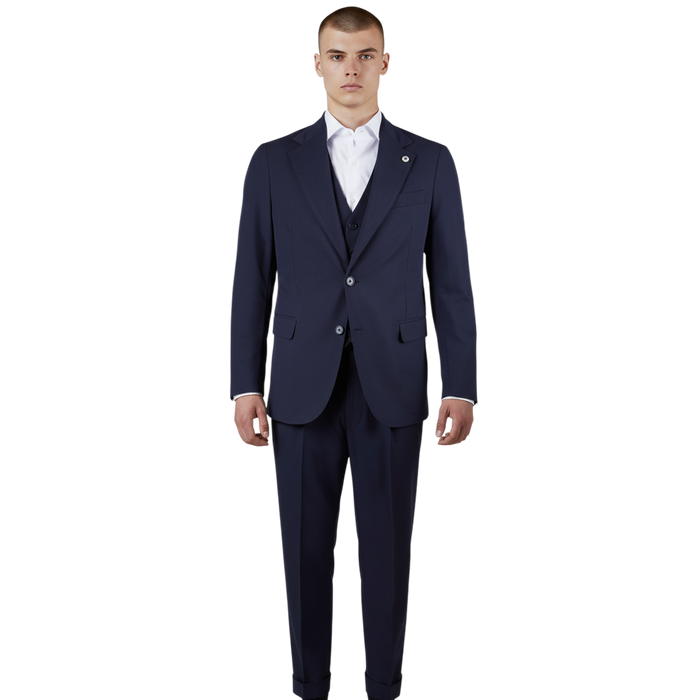 Italienischer Dreiteiler-Herrenanzug mit Sakko, Weste und Hose, Vorderansicht