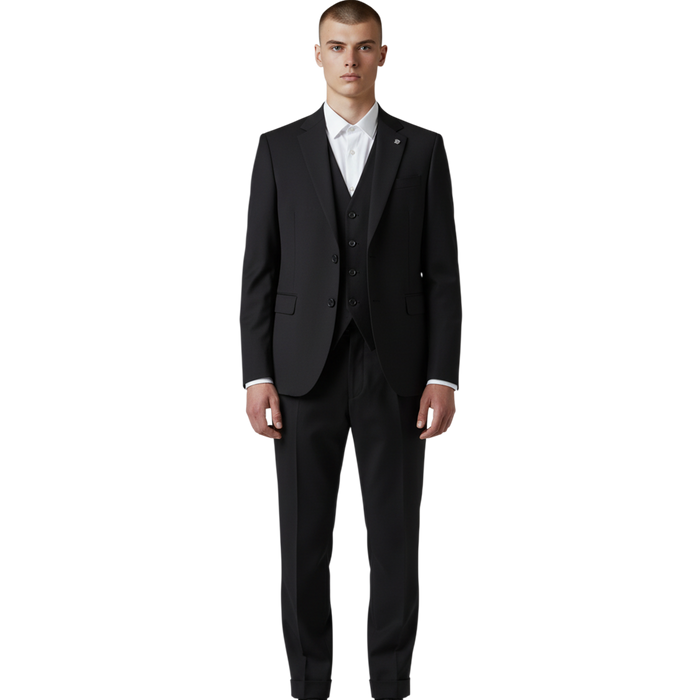 Italienischer Dreiteiler-Herrenanzug mit Sakko, Weste und Hose, Vorderansicht