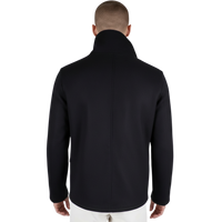 Rückansicht einer schwarzen italienischen Herrenjacke mit Stehkragen, regulärer Passform und klarer, eleganter Linienführung.