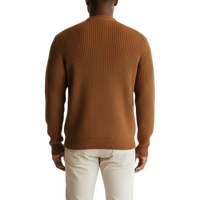 Brauner italienischer Herren-Cardigan aus Rippstrick mit schlanker Passform – Rückansicht