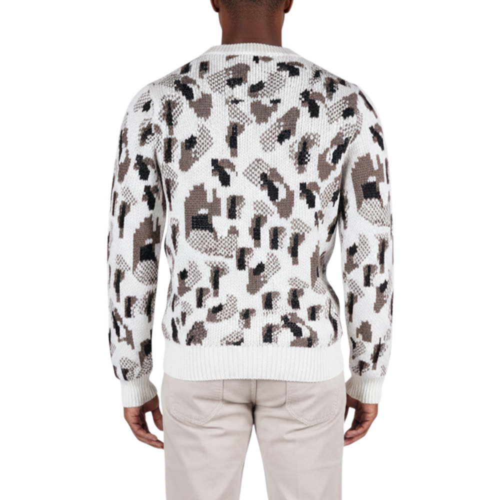 Gemusterter italienischer Herrenpullover mit schlanker Passform und allover Strickmuster – Rückansicht