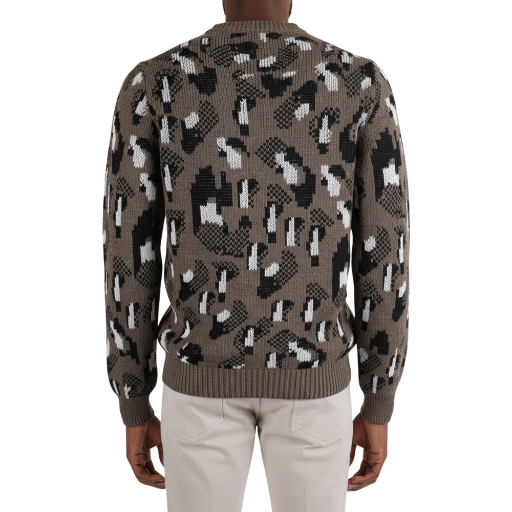 Italienischer Pullover mit grafischem Muster und strukturierter Strickoptik in Tortora, Rückansicht