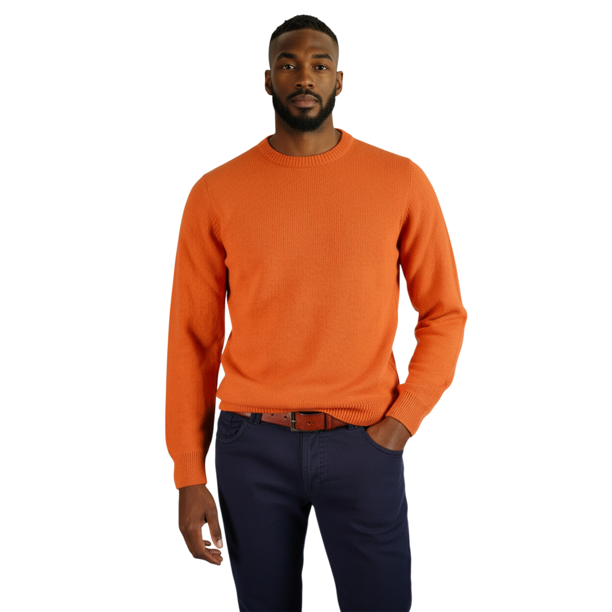 Italienischer Pullover aus Woll-Cashmere-Mischung mit Rundhalsausschnitt und strukturierter Strickoptik, Frontansicht