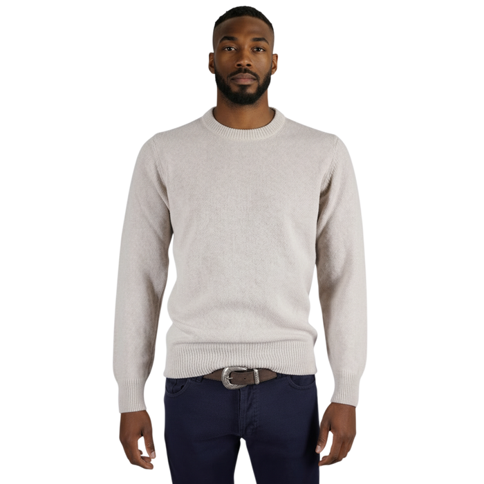 Italienischer Pullover aus Woll-Cashmere-Mischung mit Rundhalsausschnitt und strukturierter Strickoptik, Frontansicht