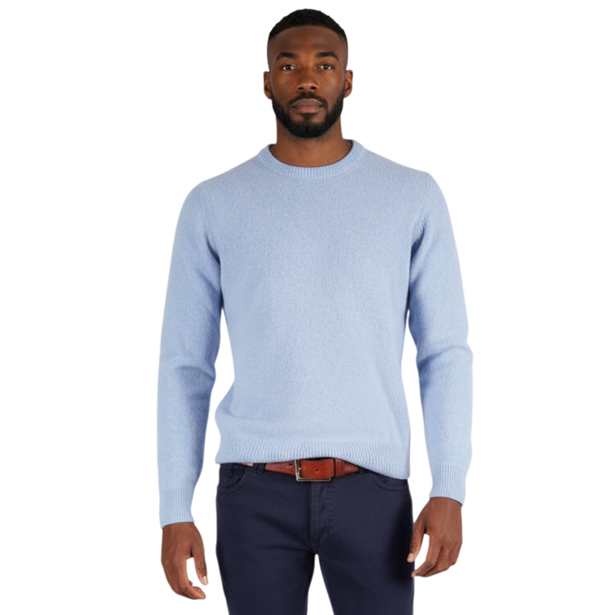 Italienischer Pullover aus Woll-Cashmere-Mischung mit Rundhalsausschnitt und strukturierter Strickoptik, Frontansicht