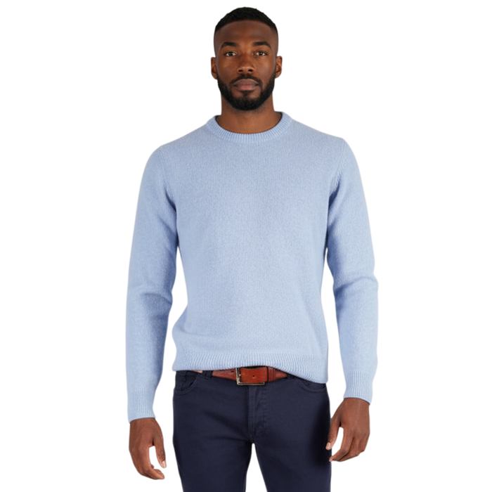 Italienischer Pullover aus Woll-Cashmere-Mischung mit Rundhalsausschnitt und strukturierter Strickoptik, Frontansicht