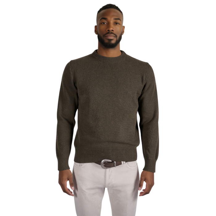 Italienischer Pullover aus Woll-Cashmere-Mischung mit Rundhalsausschnitt und strukturierter Strickoptik, Frontansicht