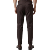 Dunkelbraune italienische Gurkha-Hose mit Paspeltaschen und schlanker Silhouette – Rückansicht