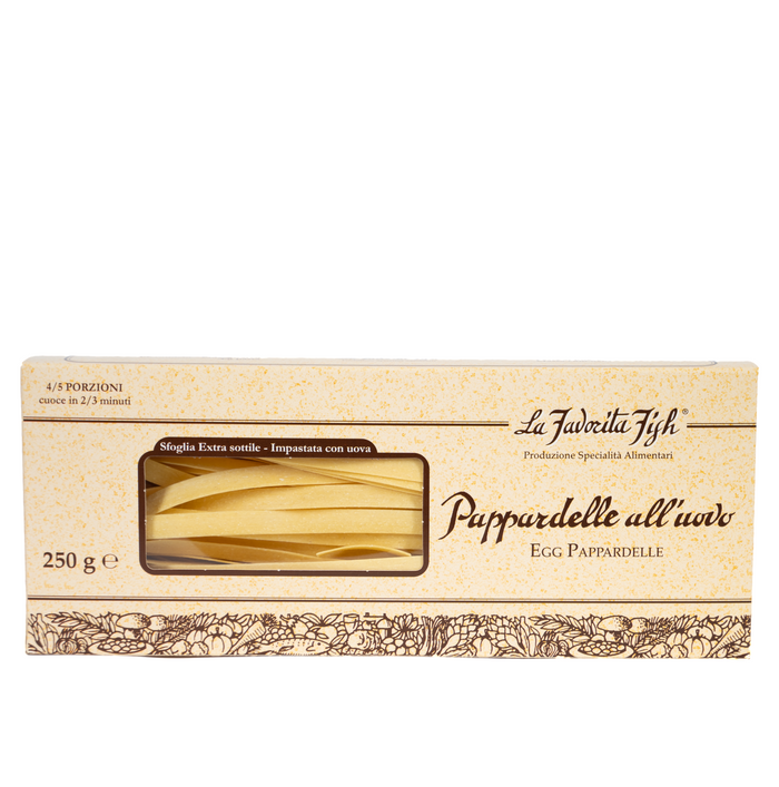 Pappardelle all’Uovo 250 g von La Favorita Fish – breite italienische Eiernudeln aus Hartweizengrieß, handwerkliche Pasta