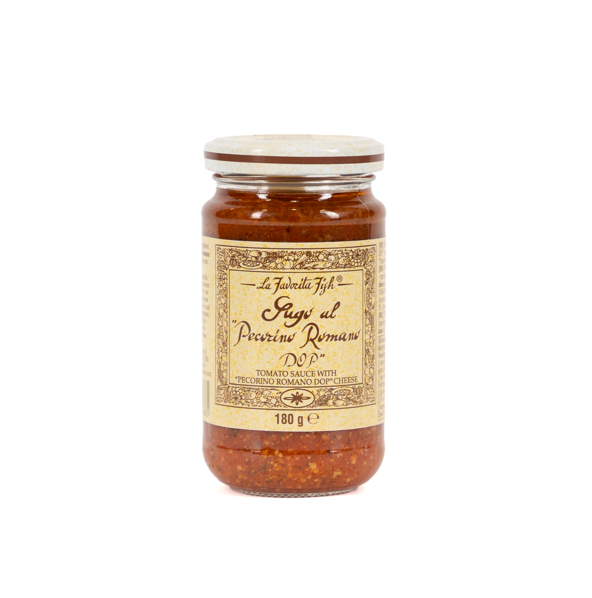 La Favorita Fish Sugo al Pecorino Romano 180 g – italienische Tomatensauce mit Pecorino Romano im Glas