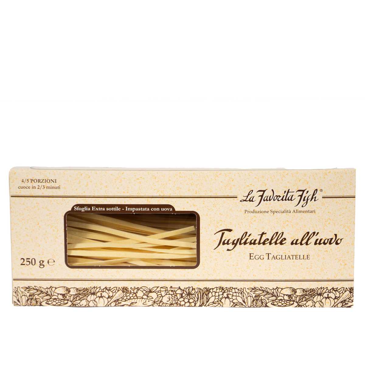 Tagliatelle all’Uovo 250 g von La Favorita Fish – italienische Eierbandnudeln aus Hartweizengrieß, traditionell hergestellt