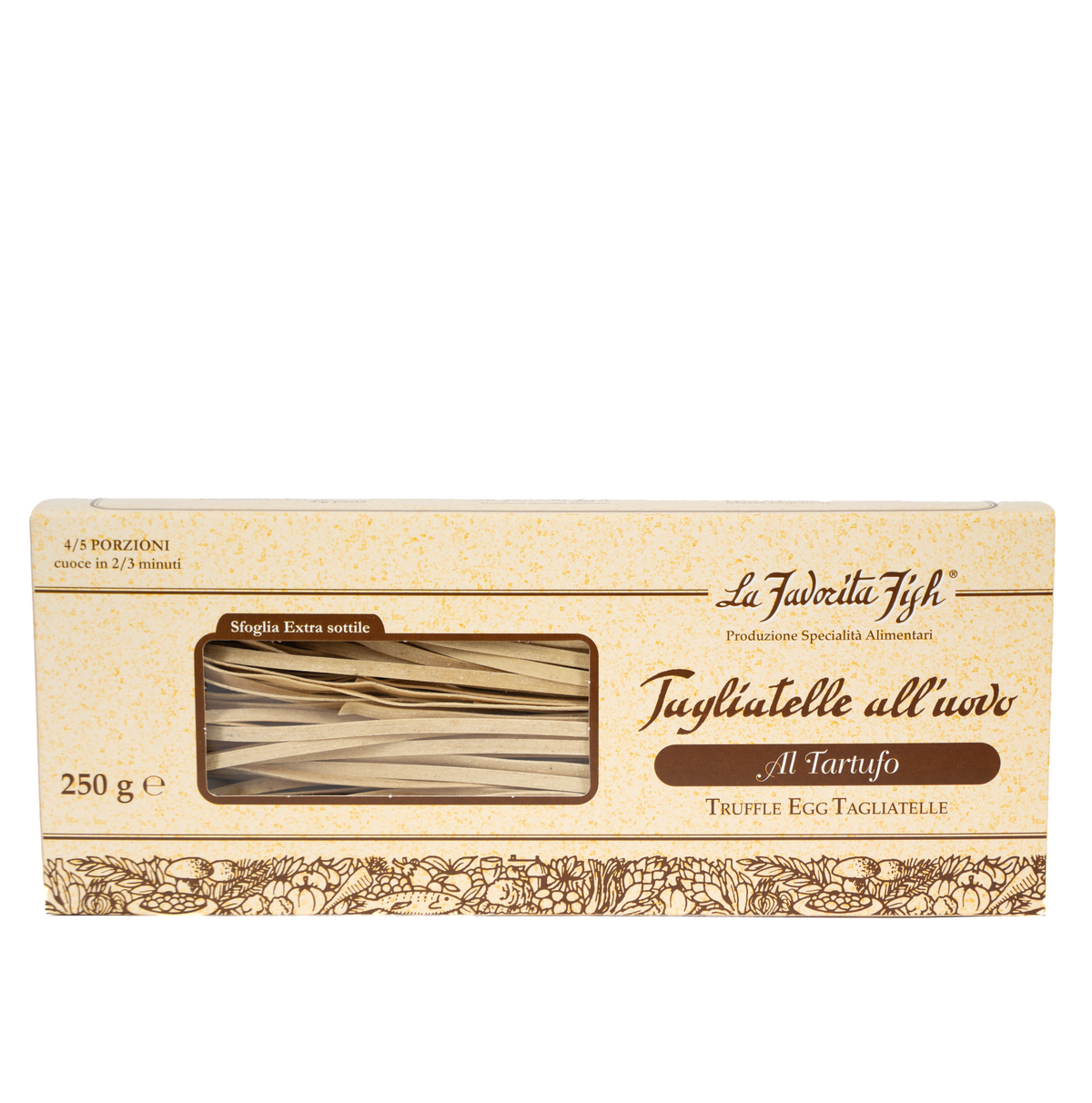 Tagliatelle all’Uovo al Tartufo 250 g von La Favorita Fish – italienische Eierbandnudeln mit Trüffel, hochwertige Gourmet-Pasta