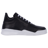 Seitenansicht des schwarzen Vaarora Aurel Mid Top Sneakers. Das tiefschwarze Premium-Leder mit strukturierten Einsätzen und die massive, weiße durchgenähte Sohle betonen das luxuriöse „Heavy Weight“ Design.