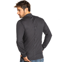 Italienisches, elastisches Langarmshirt für Herren in Piombo-Grau – Rückenansicht mit mittiger Nahtführung